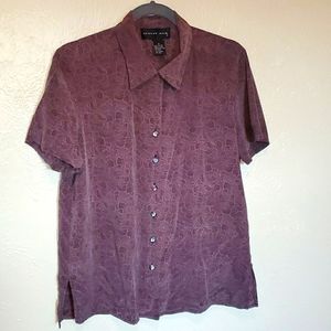 August Silk Short Sleeve Button Down Blouse